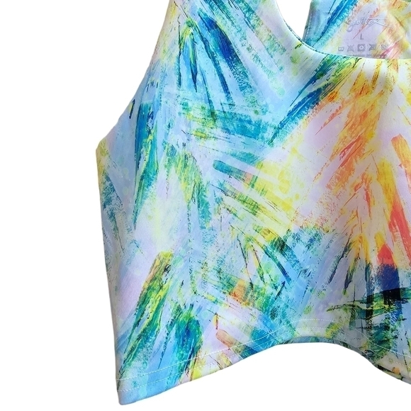 NWT X Gottex Longline Floral Palm Print Sports Top with Built-in Bra, Largr - Picture 3 of 9